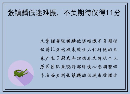 张镇麟低迷难振，不负期待仅得11分